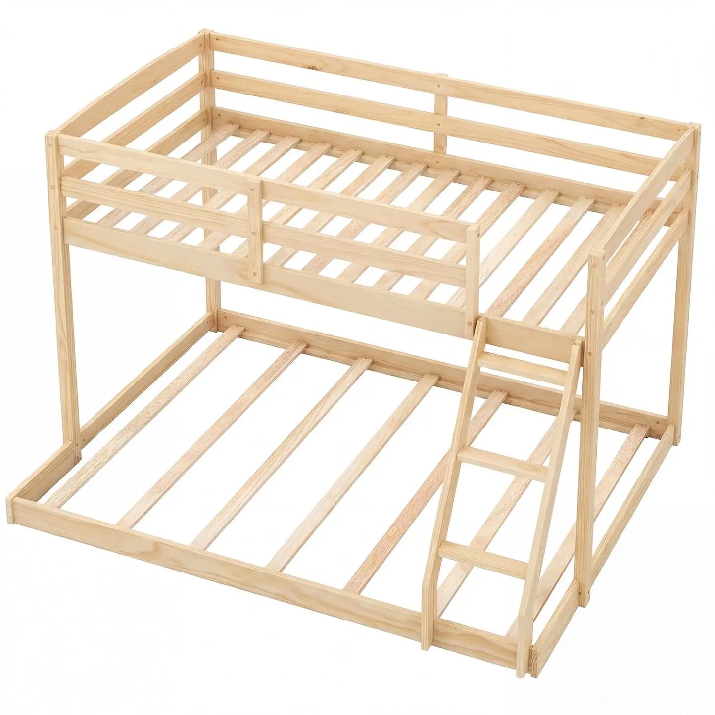 Twin Over Full Bunk Bed, Solid Wood Kids Bunk Bed with Full-Length Guardrails & Ladder