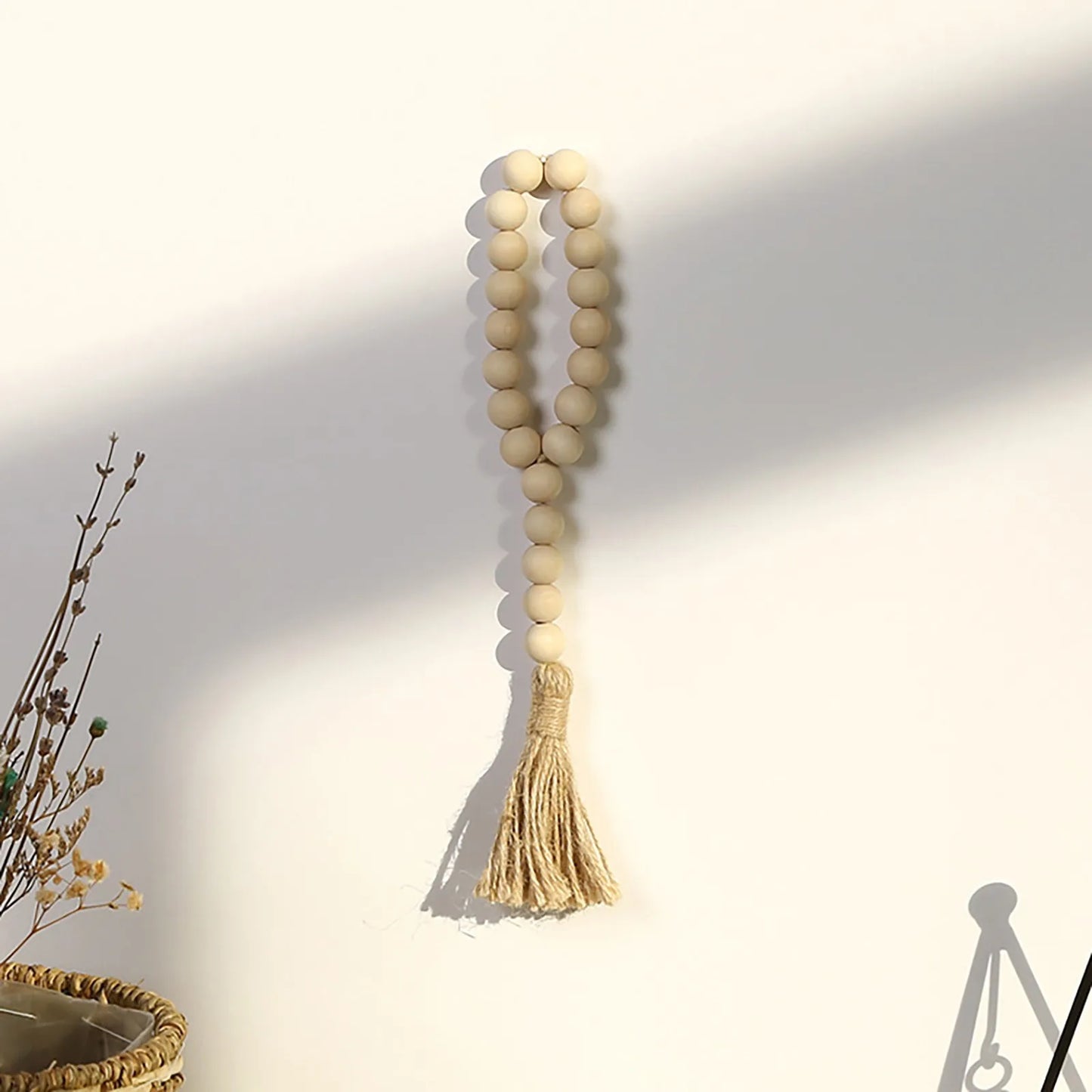 Handmade Rustic Wood Bead Garland With Tassels Wall Decor