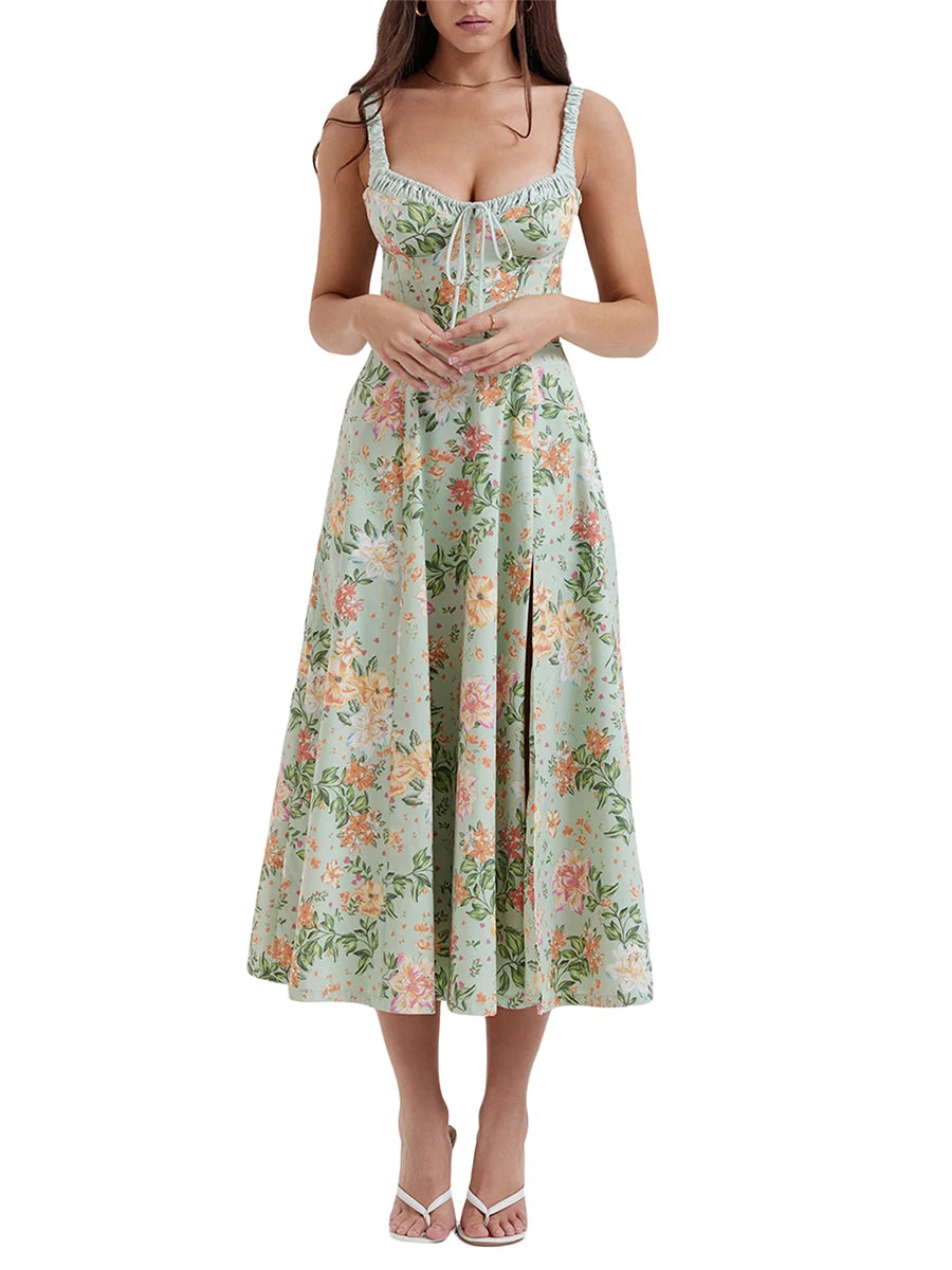 Women Summer Casual Midi Dress Floral Print Dress