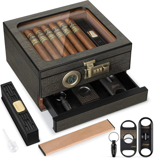 Tesonway Cedar Wood Desktop Cigar Humidor With Front Hygrometer