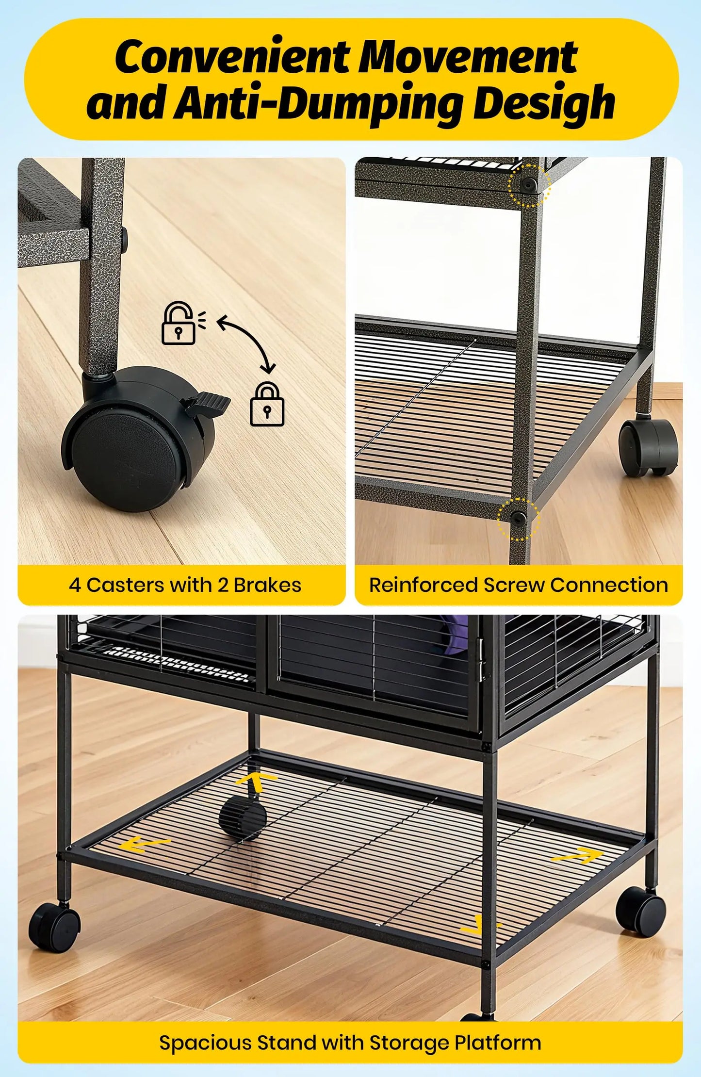 HiMISSCN Heavy Duty Small Animal Cage For Ferrets Chinchillas Lockable Wheels