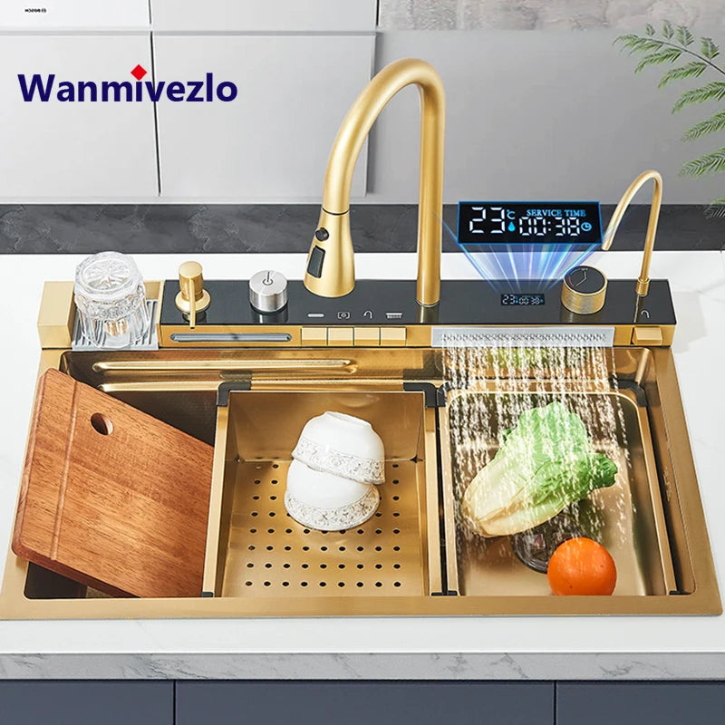 Double Waterfall  Stainless Steel Kitchen Sink