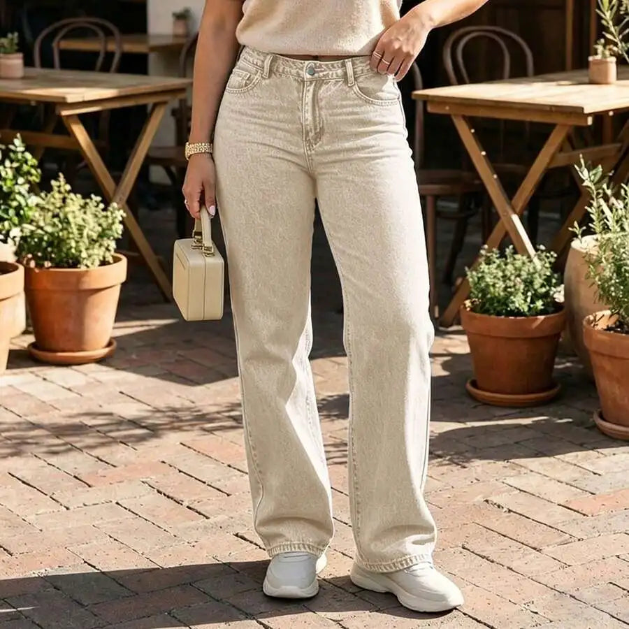 Women's Mid Rise Straight Leg Denim Jeans Loose Fit