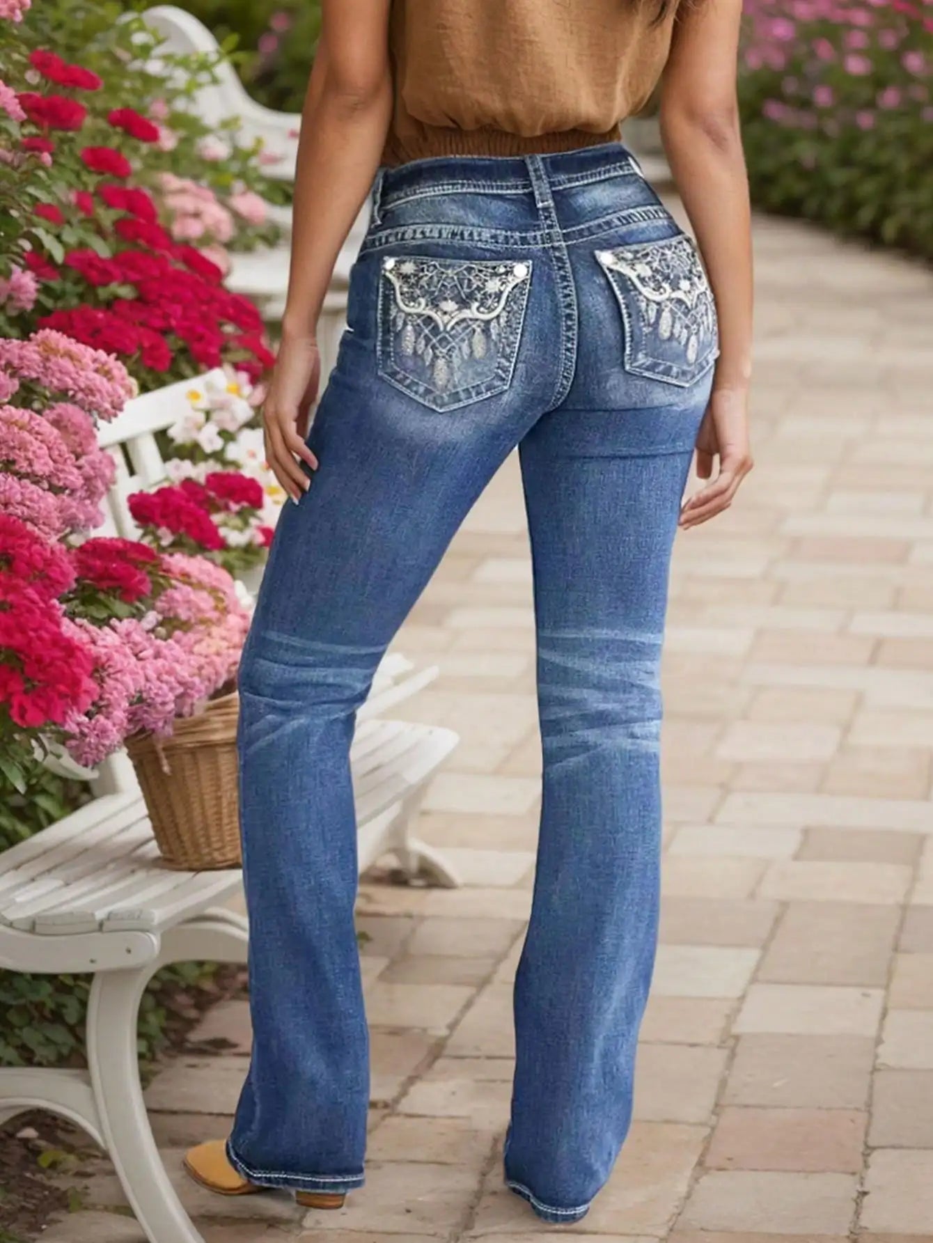 Flare Womens Jeans With Embroidered Wash Details For Comfort