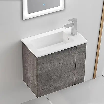 Modern Wall Mounted Vanity With Ceramic Basin In Engineered Wood