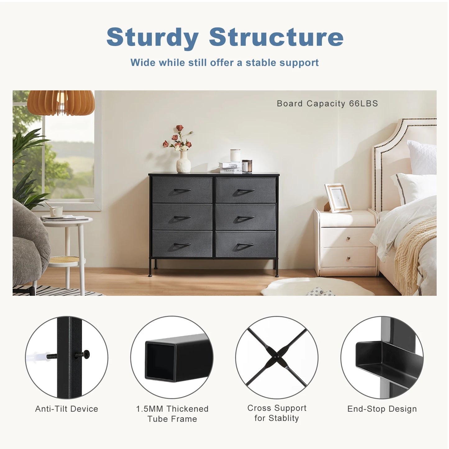 JHK Six Drawer Fabric Nightstand With Storage Cabinet Furniture
