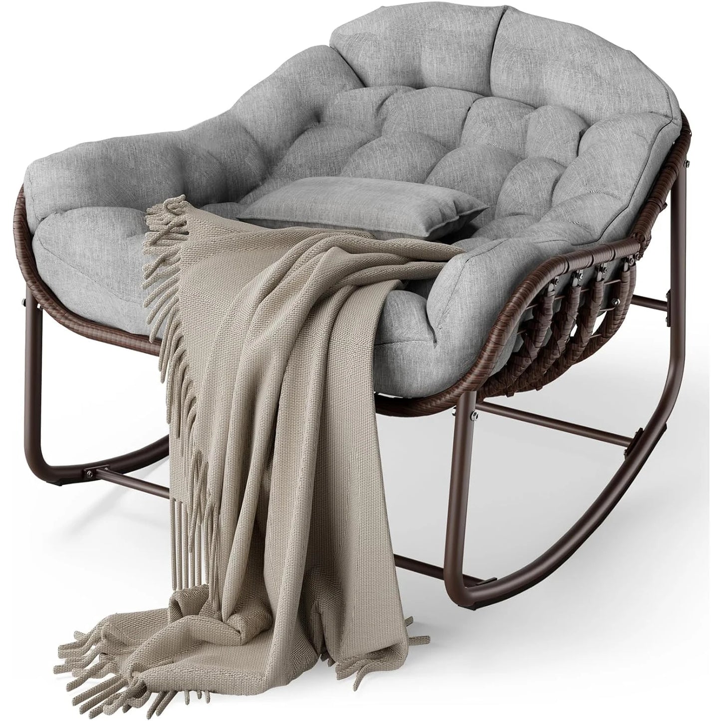Oversized Papasan Rocking Chair with Cushion