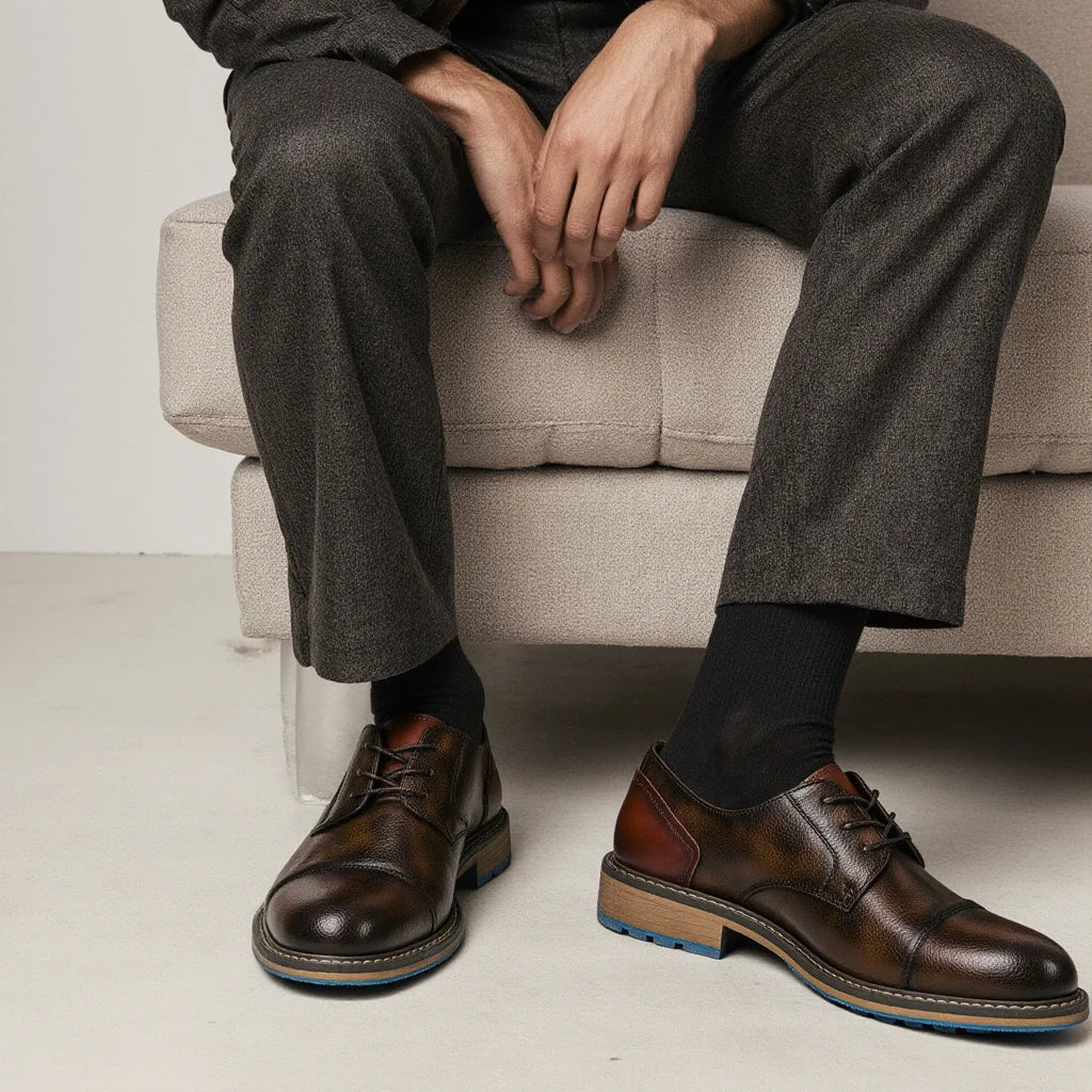 Hecrafted Men's Casual Leather Lace Up Shoes Breathable Comfort