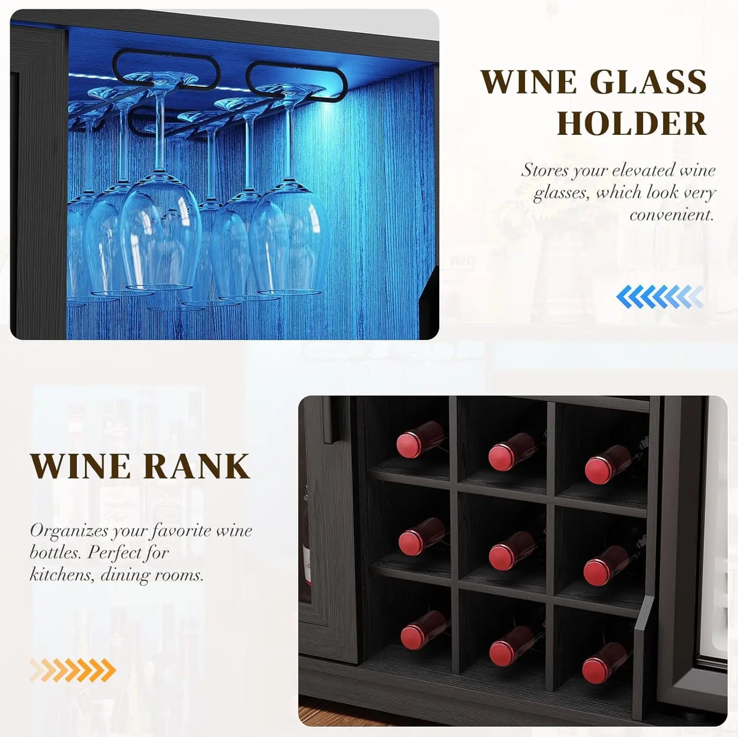 Wine Bar Cabinet With Fridge Included And LED Lights