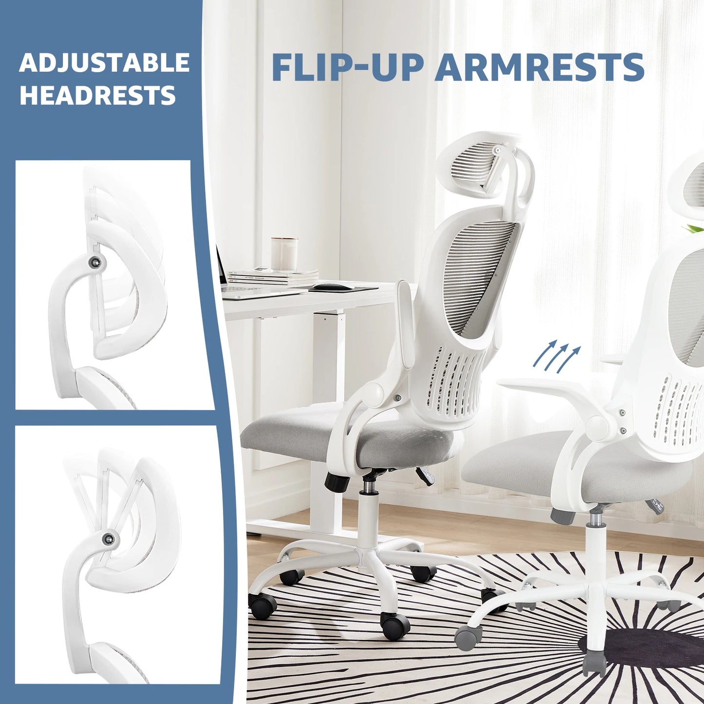Ergonomic Mesh Office Chair with Adjustable Headrest & Flip-Up Armrests