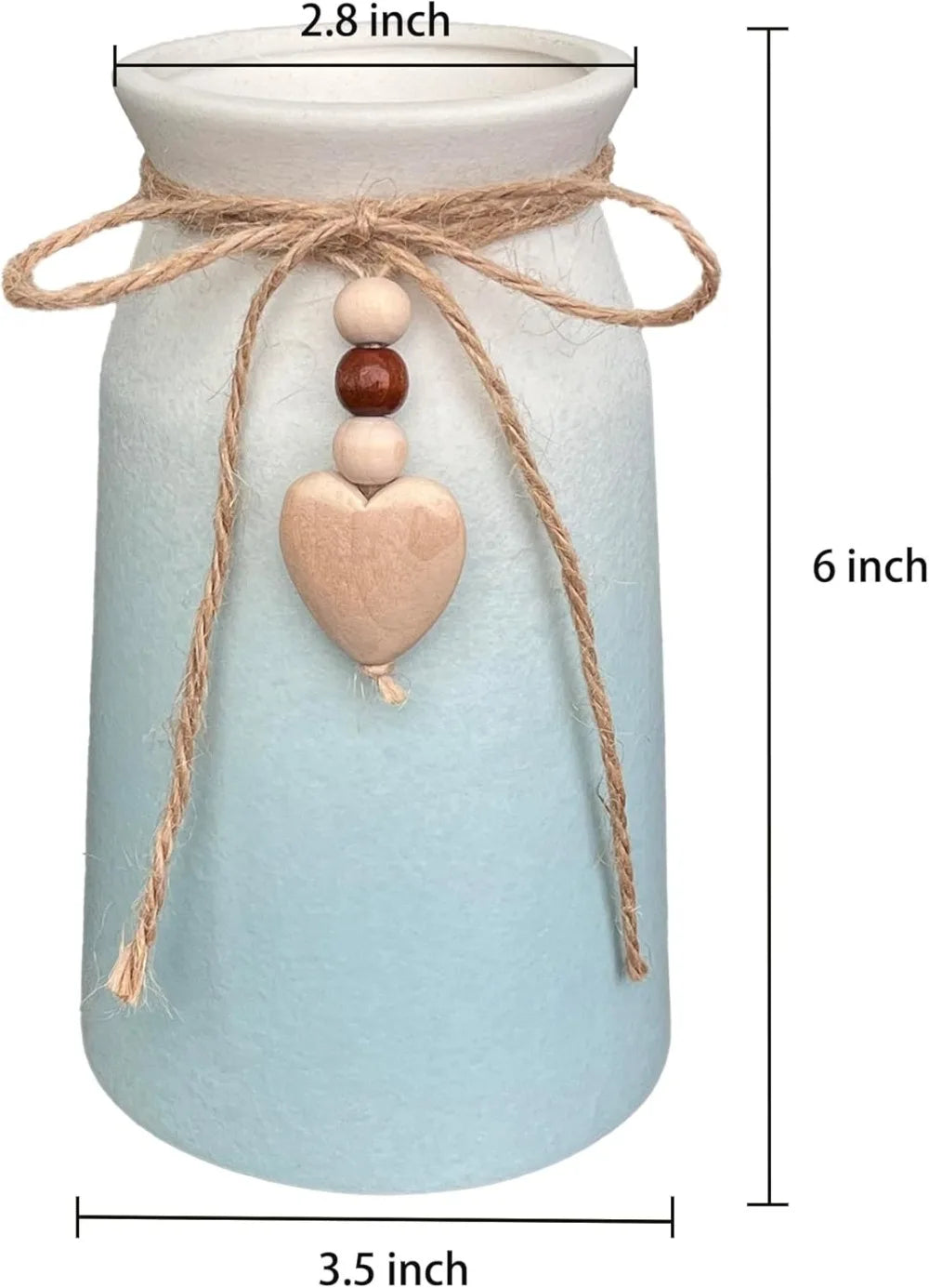 Handcrafted Bohemian Ceramic Vase Jute Heart Charm