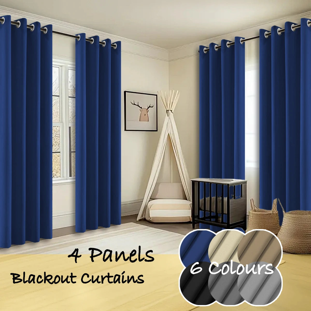 Thermal Insulated Blackout Curtains Ring Top Room Darkening 4 Panels