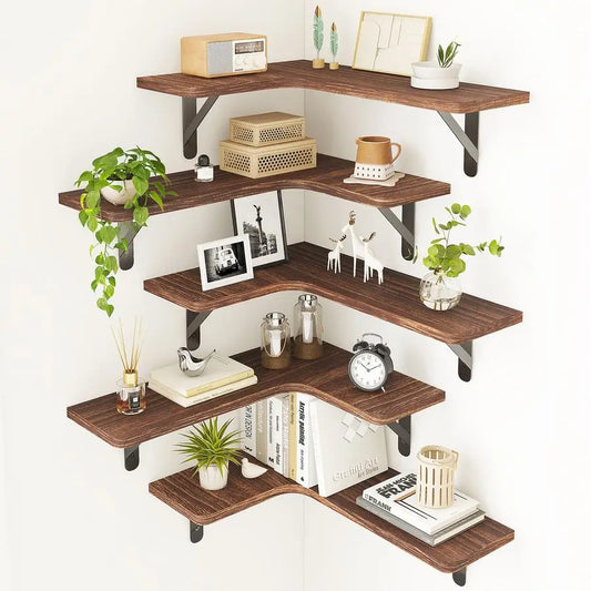 XMSJ Rustic Wood Wall Mounted Corner Floating Shelves Set