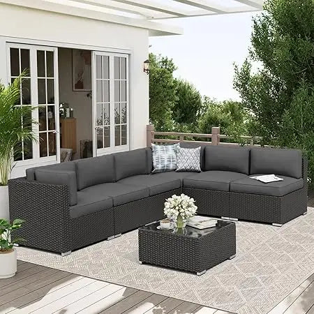 Outdoor Rattan Wicker Patio Sofa Set With Glass Top Table