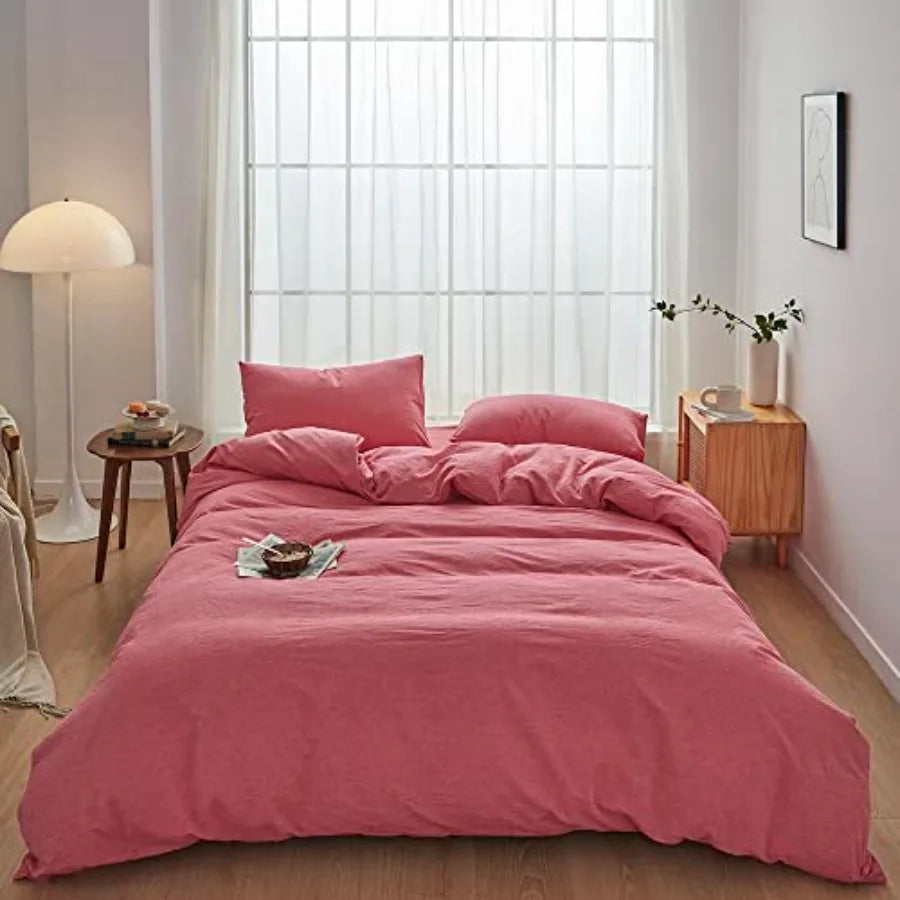 Duvet Cover Set 3 Pieces 100 Percent Washed Cotton Jacquard