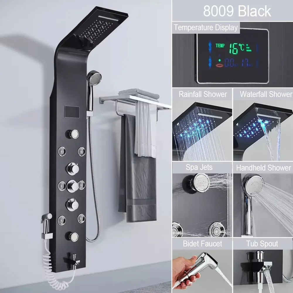 Shower Panel With LED Rainfall Waterfall Shower Head
