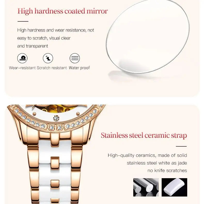 OLEVS Diamond Mechanical Waterproof Watch Gift Set for Women