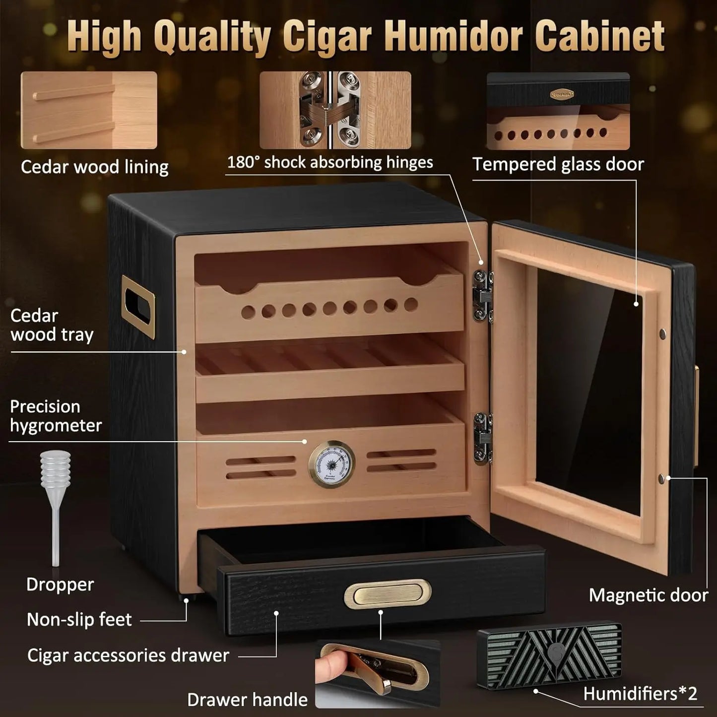 Tesonway Cigar Humidor Cabinet With Spanish Cedar Hygrometer And Humidifiers