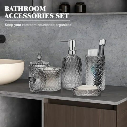 Glass Bathroom Accessories Set 5 Piece With Durable Modern Design