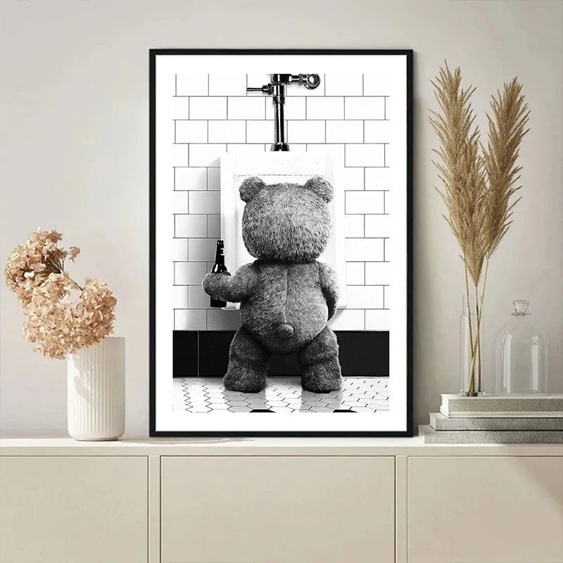 Cute Bear Canvas Print Unframed Modern Bathroom Decor
