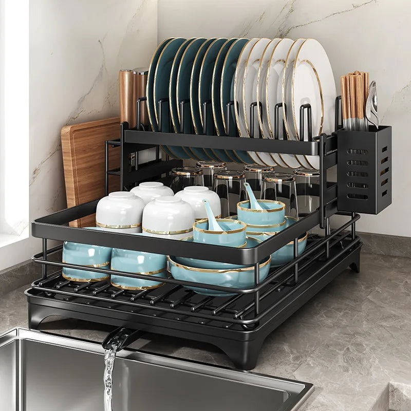 2-tier Adjustable Stainless Steel Dish Drying Rack