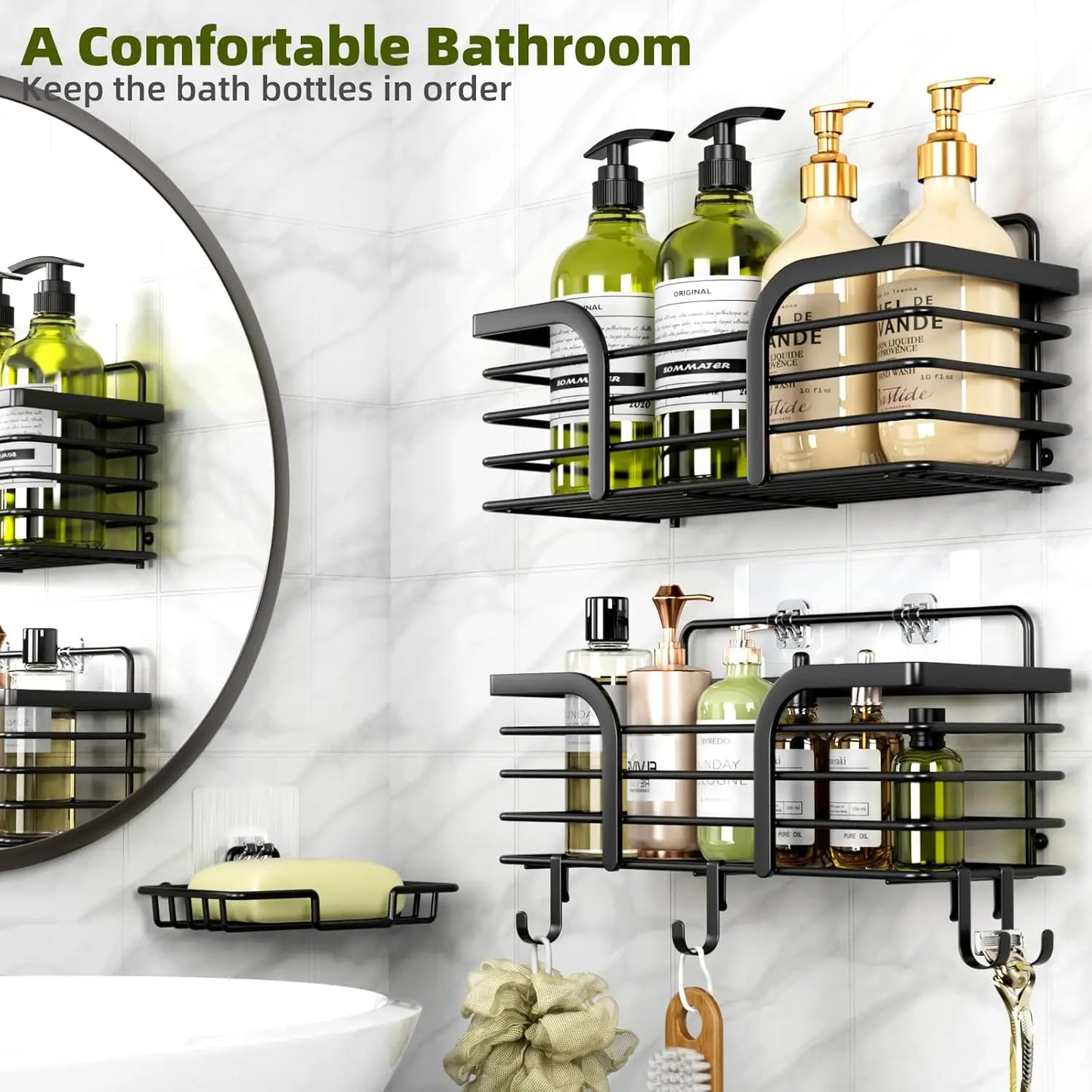 Rustproof Shower Caddy With Soap Holder And Hooks