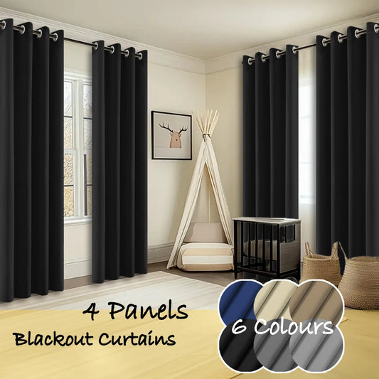 Thermal Insulated Blackout Curtains Ring Top Room Darkening 4 Panels