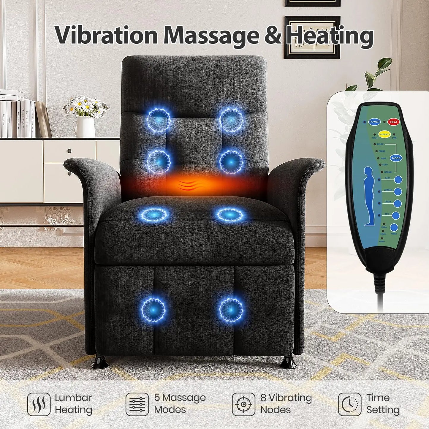 Power Recliner Chair With Heated Massage Antique Minimalist Modern