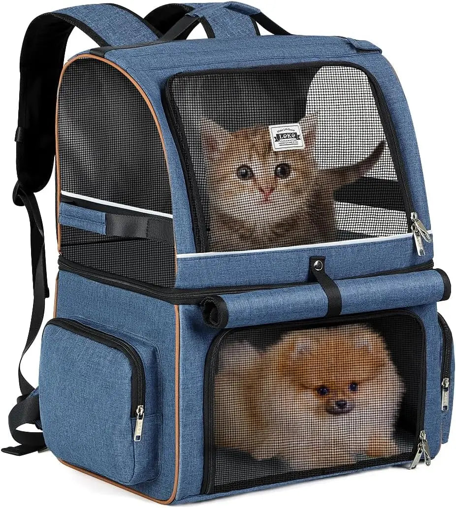 Double Compartment Pet Backpack Carrier For Cats And Dogs
