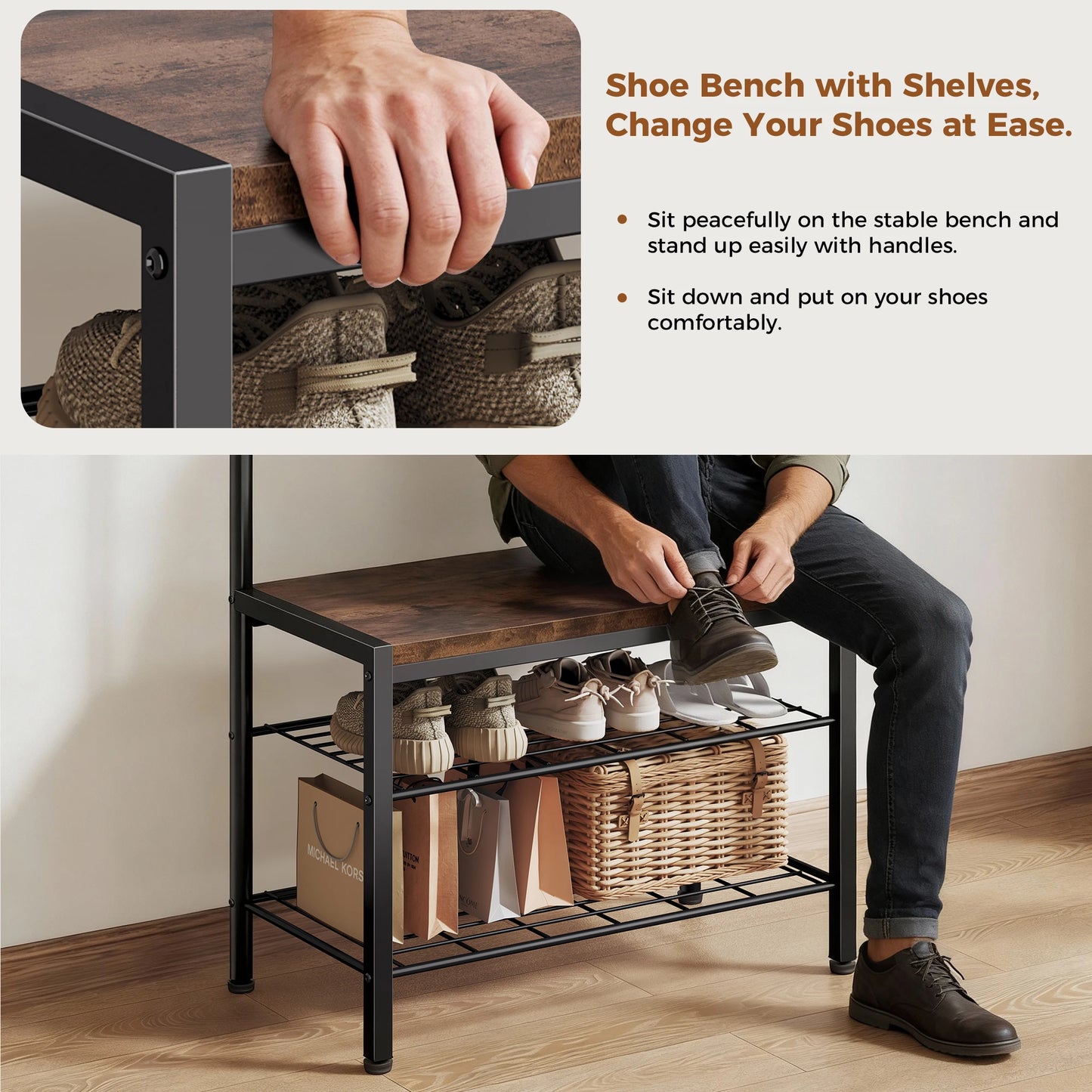 4 In 1 Entryway Bench With Shoe Storage Organizer