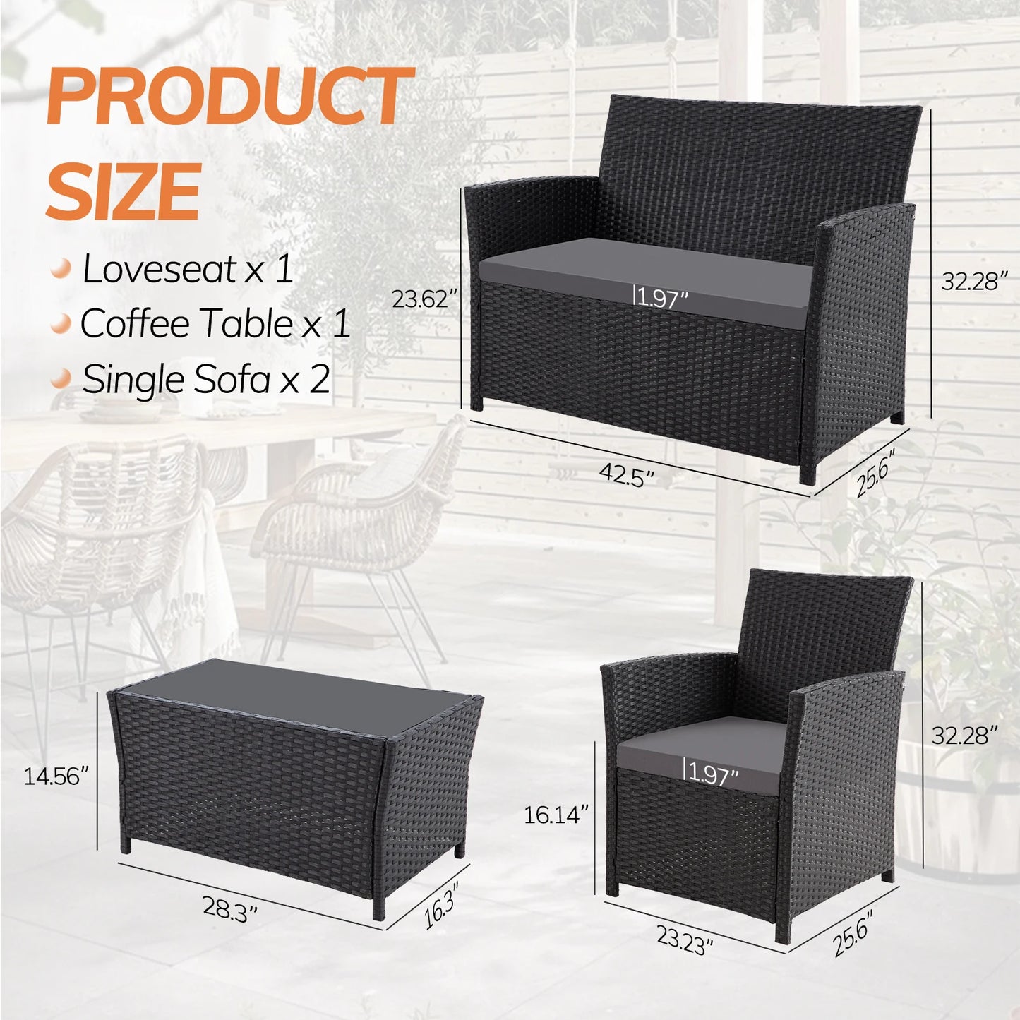 SEOGWISAM Outdoor 4 Piece Rattan Sectional Sofa Set