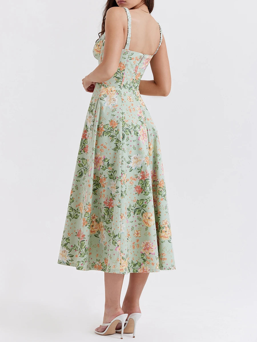 Women Summer Casual Midi Dress Floral Print Dress