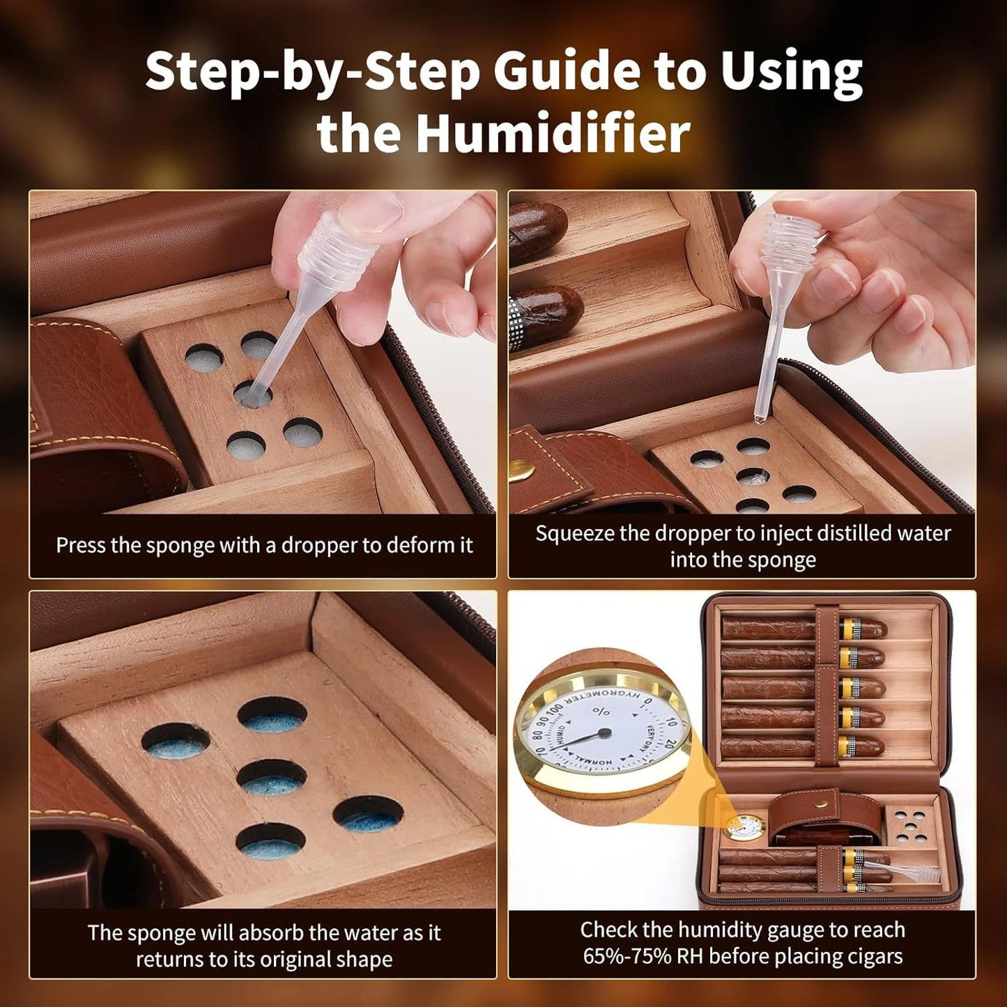 Portable 8 Cigar Travel Humidor Case With Humidity Control