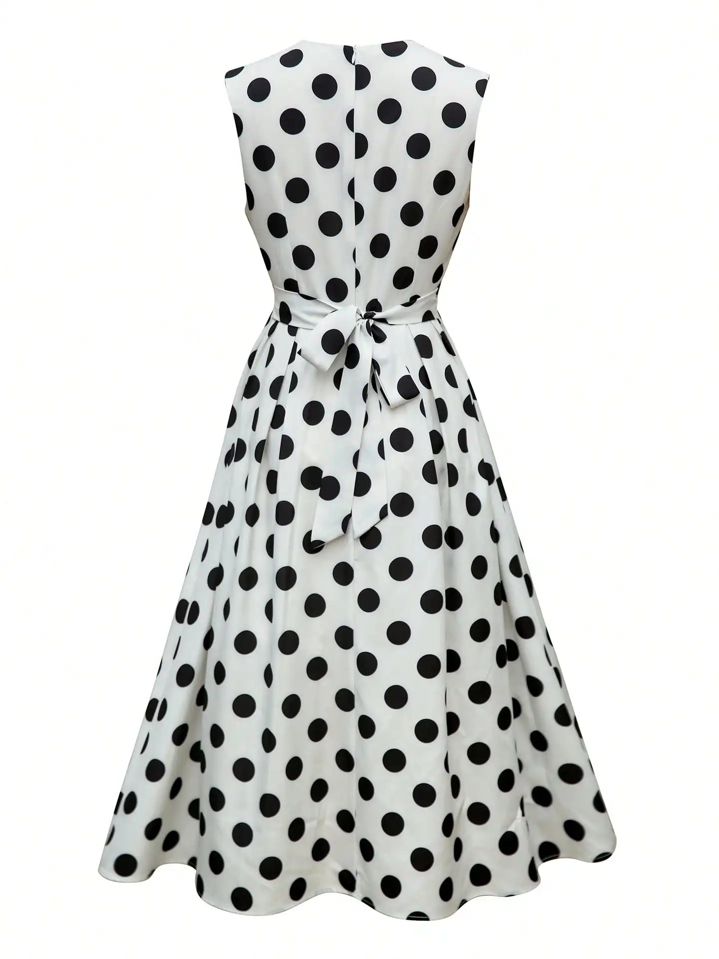 Women's V-Neck Polka Dot Sleeveless Wrap Dress With Waist Tie
