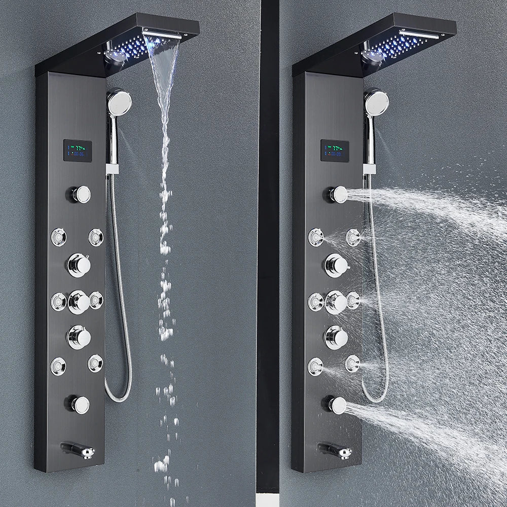 Quyanre LED Shower Panel Tower System With Hydroelectric LCD Display