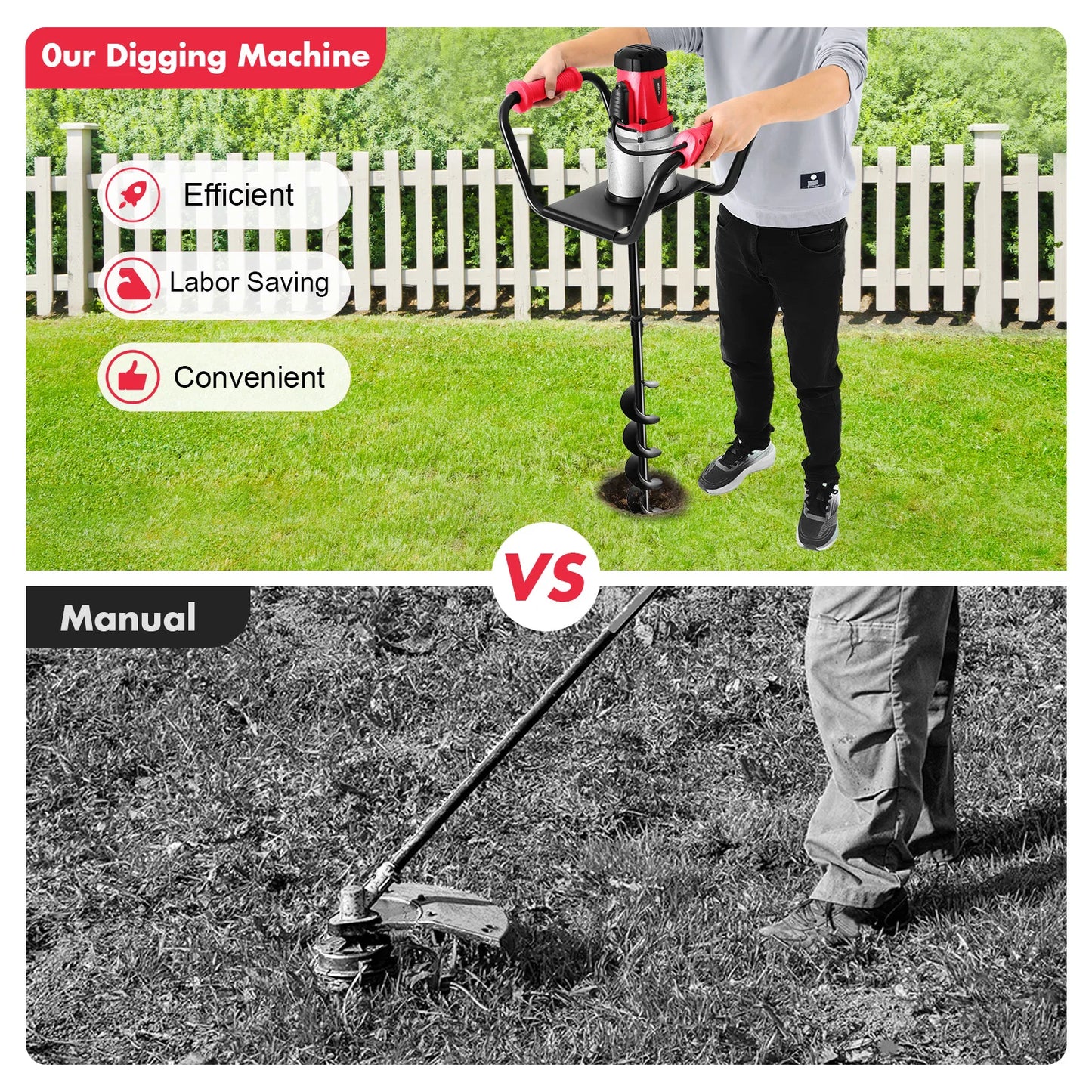 CNCEST 1500W Electric Post Hole Digger Garden Drill