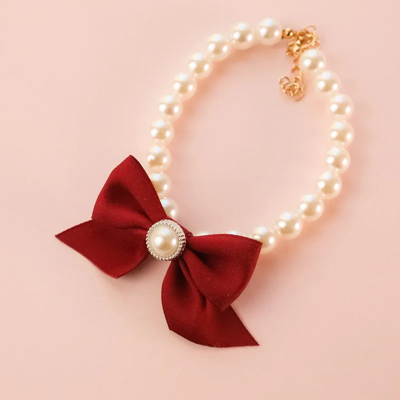 Pearl Bow Necklace Pet Jewelry
