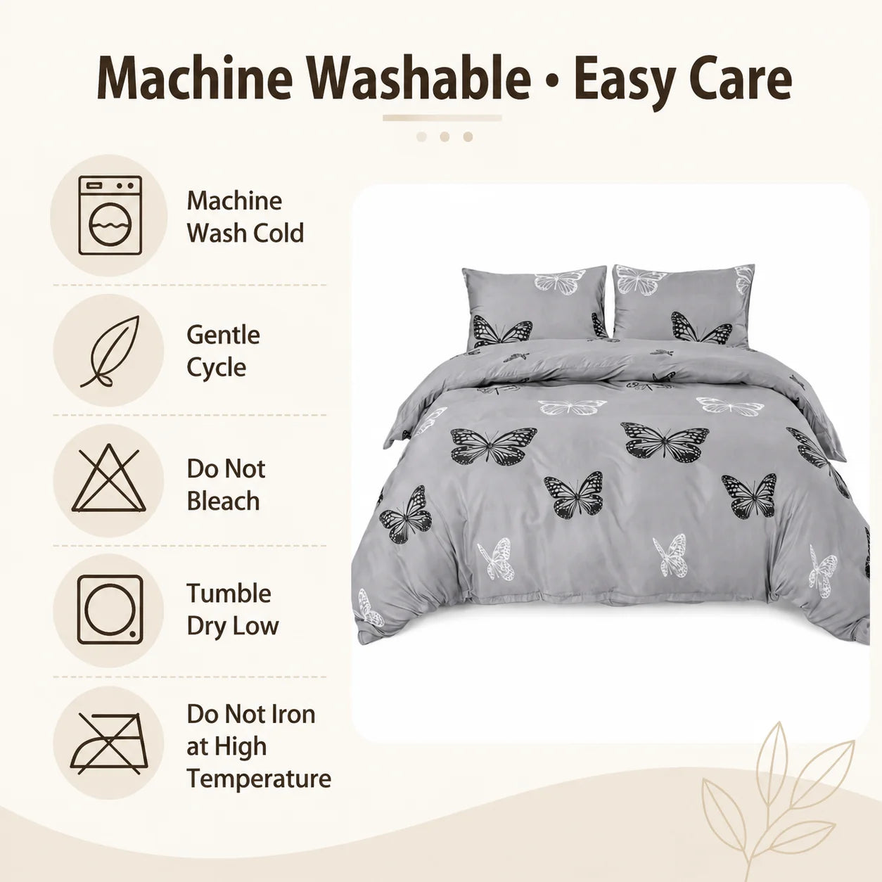 Three Piece Butterfly Duvet Cover Set With Pillowcases