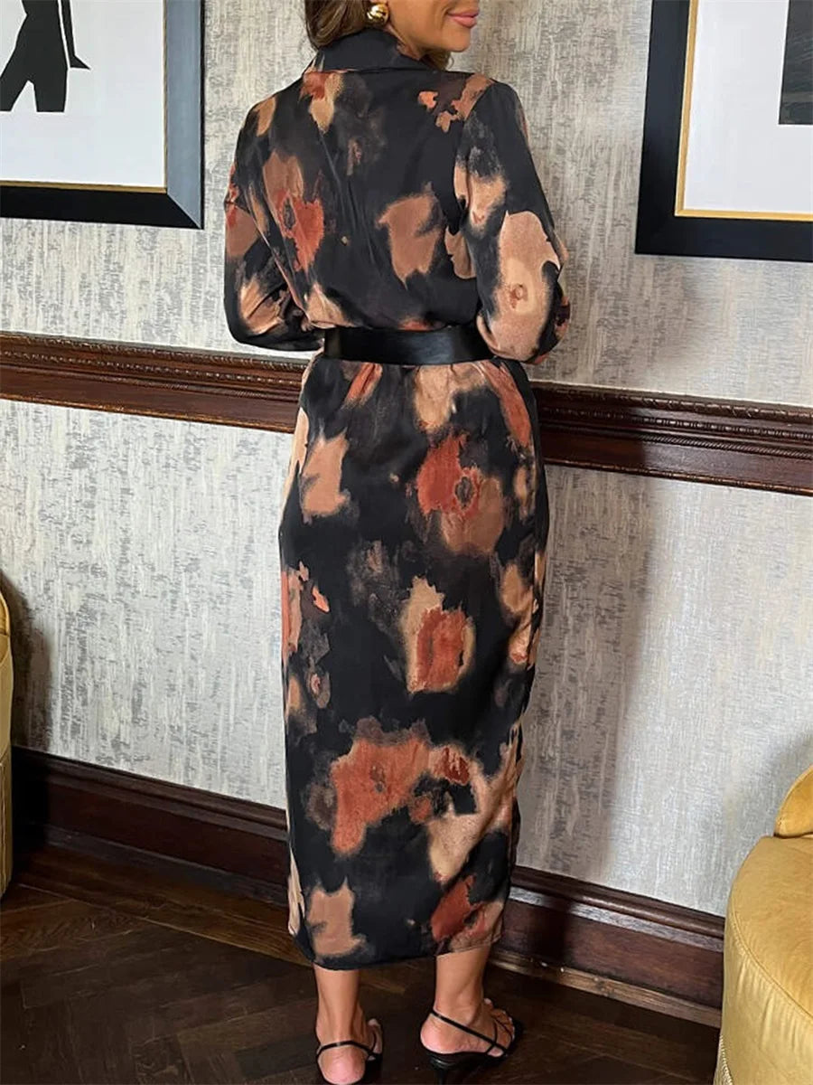 Women's Tie Dye Print V-Neck Wrap Dress With Belt Chic