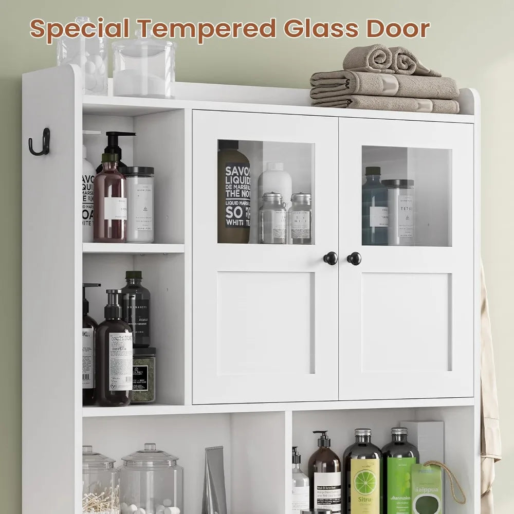 Over Toilet Storage Cabinet With Glass Doors For Bathrooms