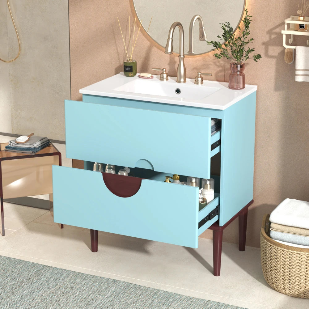 Modern Bathroom Vanity Cabinet With Ceramic Sink Solid Wood