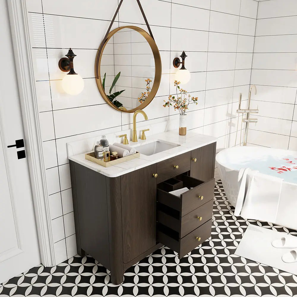 Modern Minimalist Wooden Bathroom Vanity Cabinet With Basin Sink