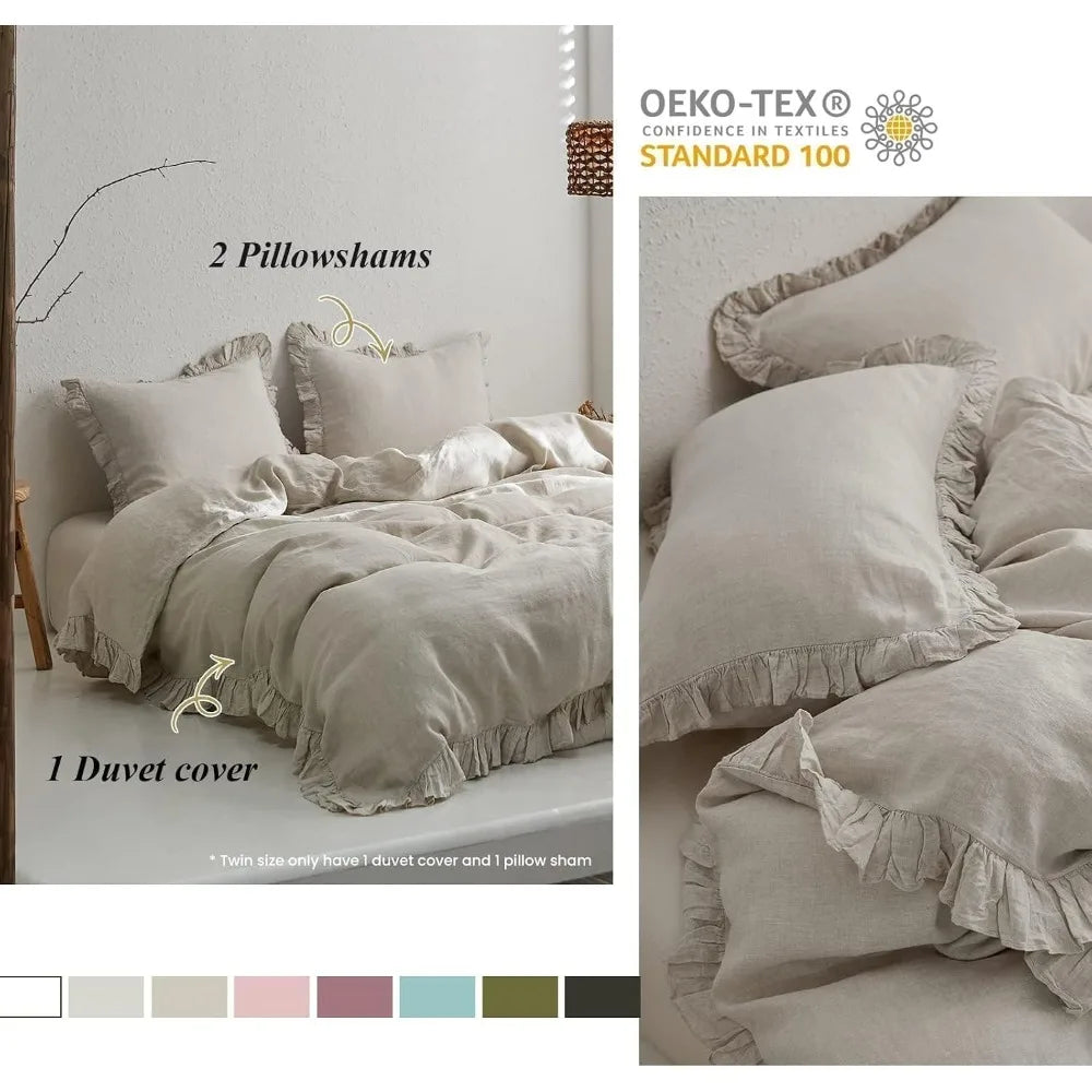 100 Percent Linen Duvet Cover Set 3 Piece Ruffle Bedding