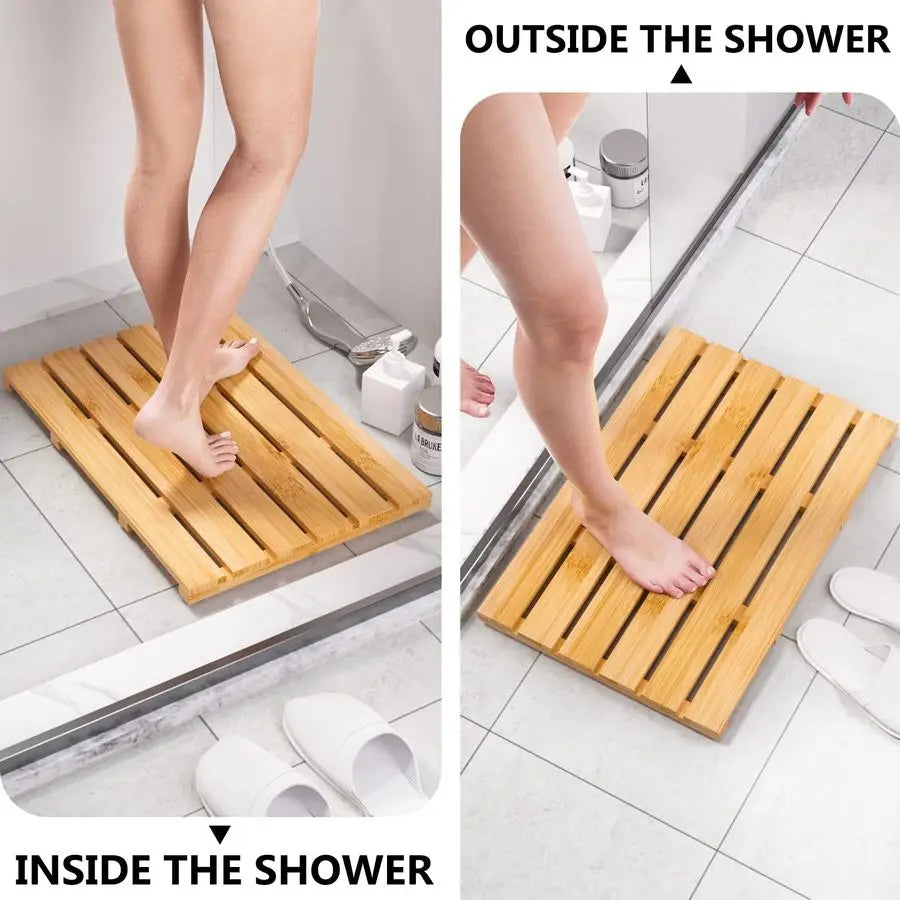 Non Slip Waterproof Bamboo Bath Mat Durable Natural