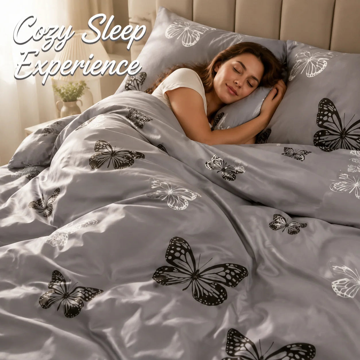Three Piece Butterfly Duvet Cover Set With Pillowcases