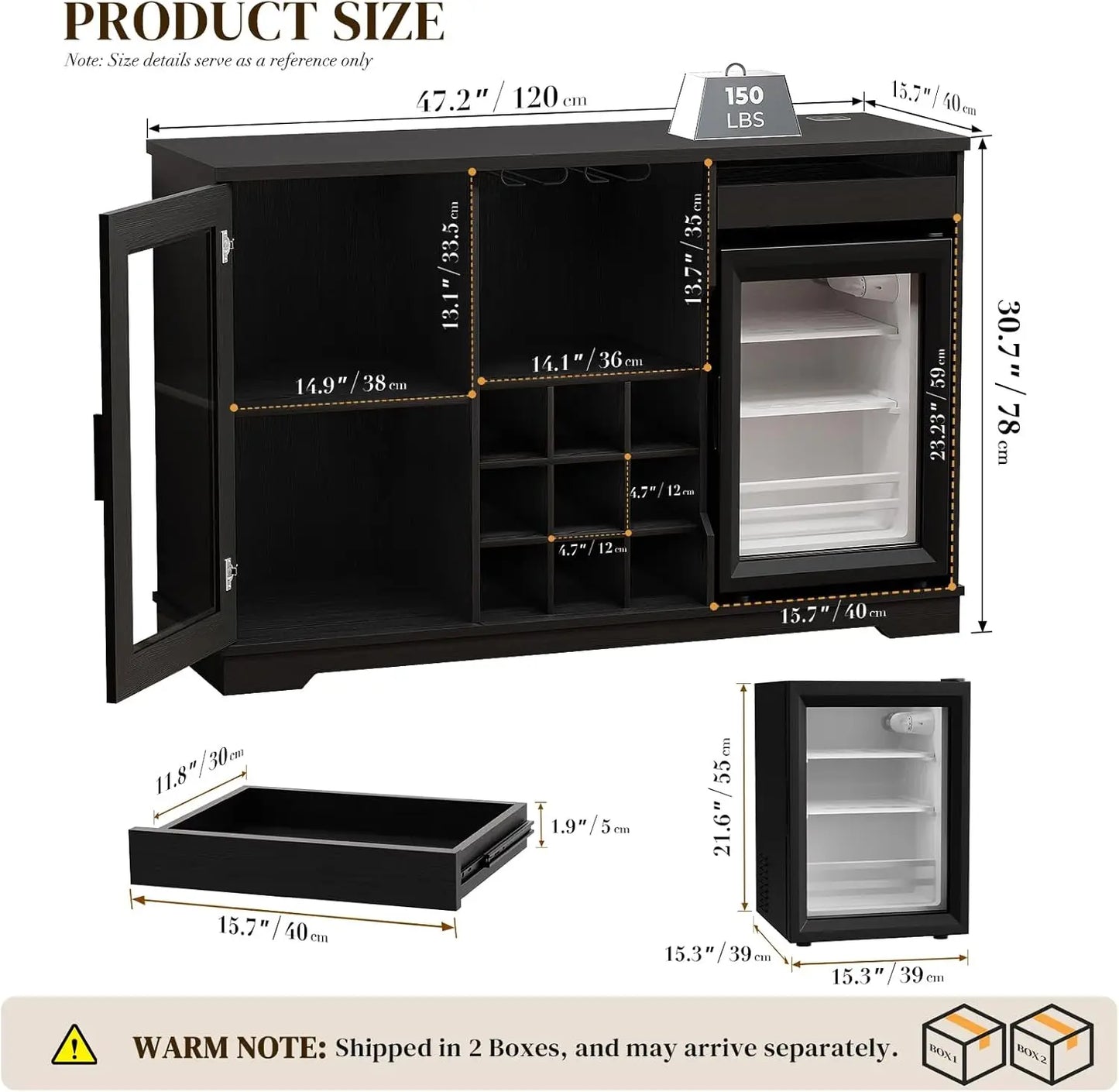 Wine Bar Cabinet With Fridge Included And LED Lights