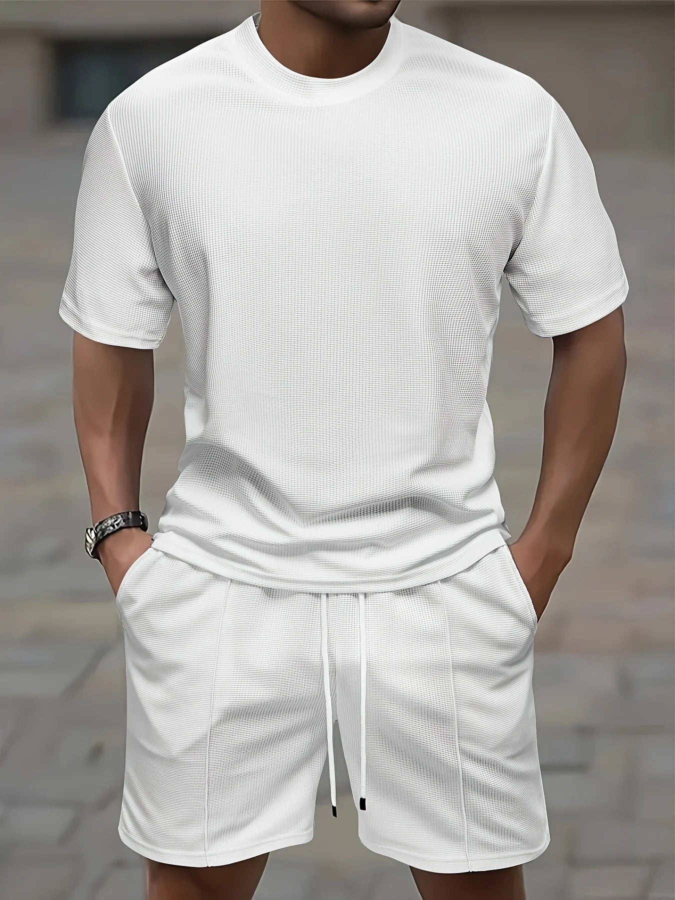 Men's 2-Piece Casual Sportswear Set Knit Tee With Pocket Shorts