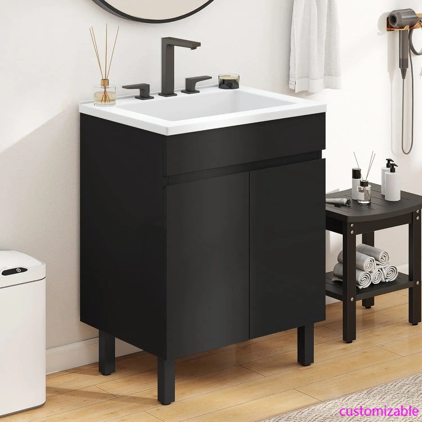 XMSJ Bathroom Vanity With Undermount Sink And Modern Storage Cabinet
