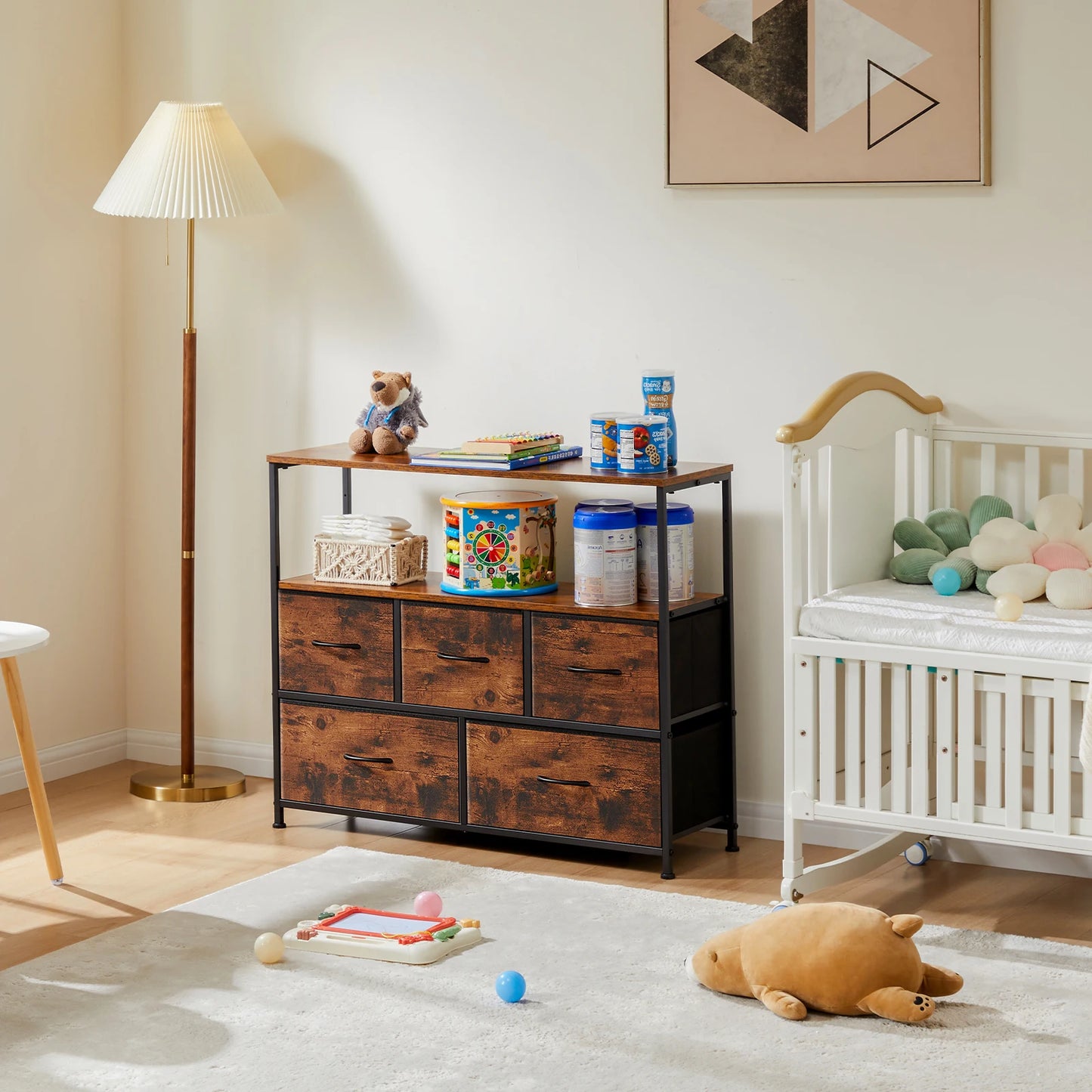 Shoe Cabinet Dresser With Five Fabric Drawers For Home