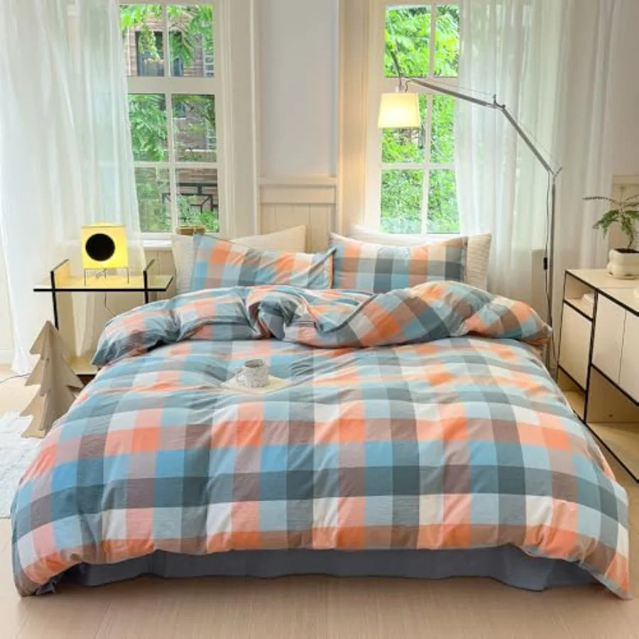 Duvet Cover Set 3 Pieces 100 Percent Washed Cotton Jacquard